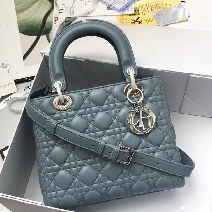 Cheap Blue Silver Cannage Lady Sky Medium Dior Bag Lambskin 0817 Luxury